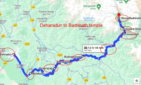 देहरादून-बद्रीनाथ यात्रा रोड रुट मैप |  deharadun to badrinath  rout map