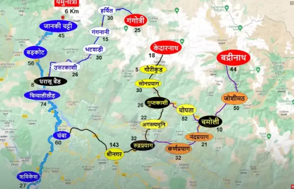 Gangotri to Kedarnath Distance Chart By Road