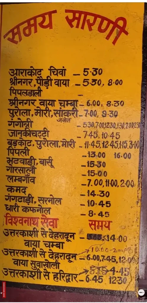 gangotri to kedarnath bus time table 