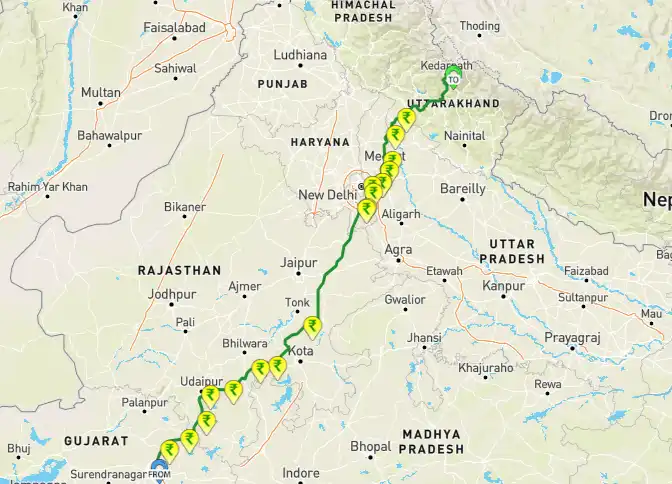 ahmedabad to kedarnath rout map