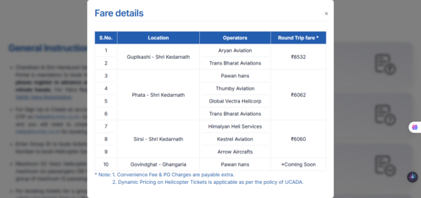 kedarnath helicopter fare 2025